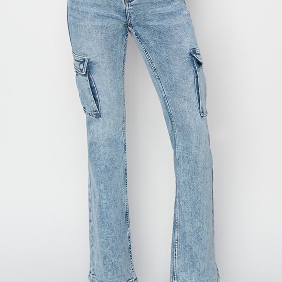 RISEN Full Size High Rise Cargo Flare Jeans – Trendy, Comfortable, and Versatile - Picture 2 of 15